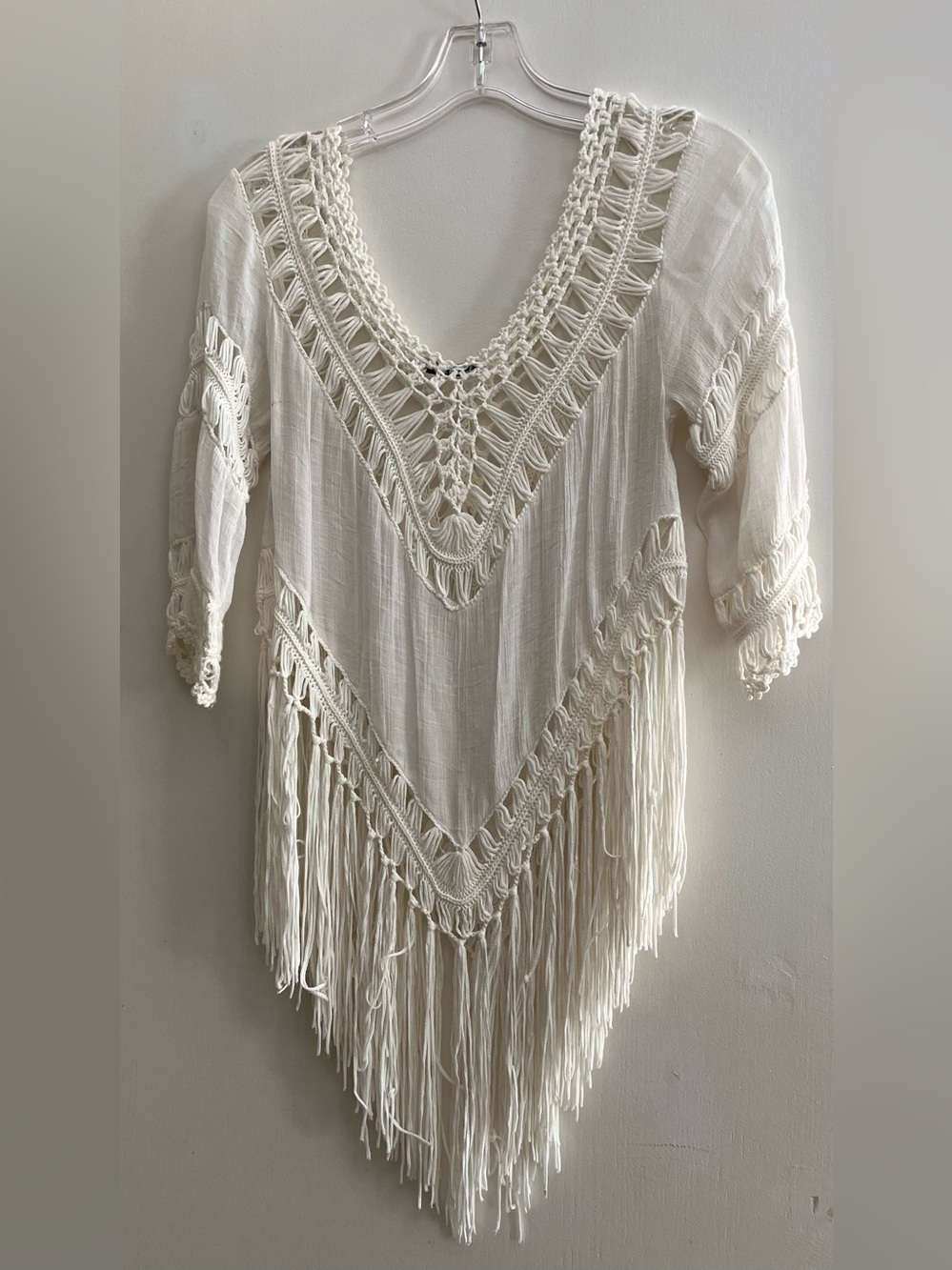 Renjo Boho Crochet Fringe Tunic Size L - Picture 2 of 3